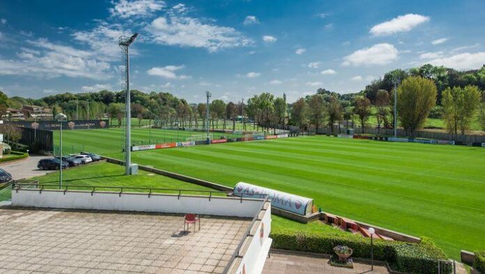 Il centro sportivo di Trigoria durante gli allenamenti della Roma in vista della nuova stagione.