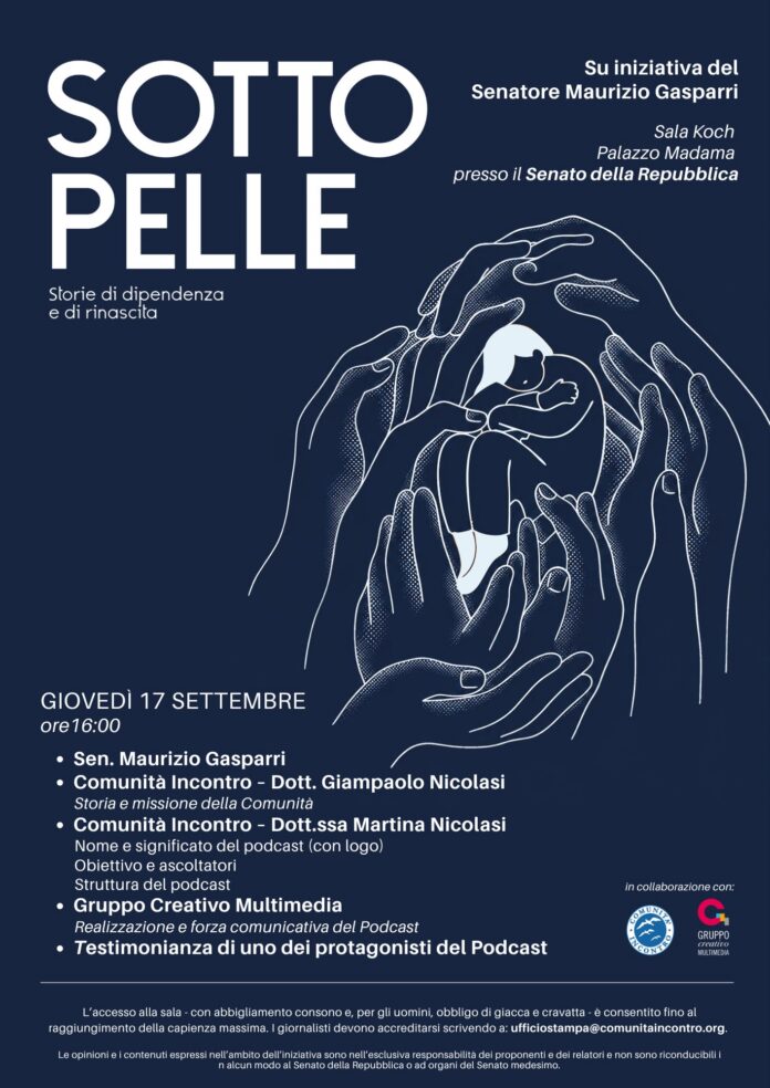 Locandina illustrativa dell'evento di presentazione del podcast sulle dipendenze 