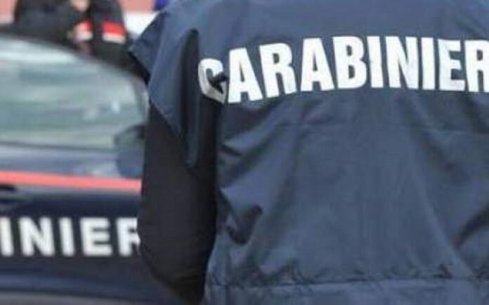 Giubbotto con scritta Carabinieri indossato da un operatore, con sfondo di auto dei Carabinieri.
