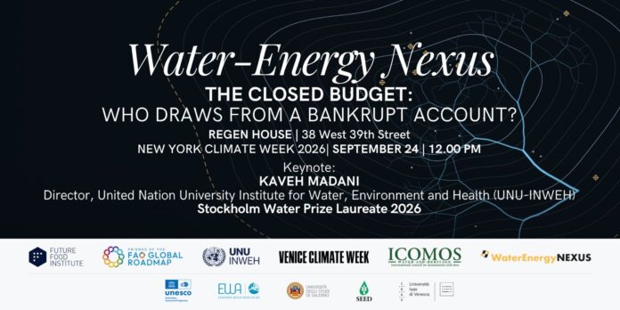 Locandina dell'evento a New York sulla Dieta Mediterranea e la valorizzazione della risorsa mare con loghi di NYU, Future Food Institute, FAO Global Roadmap e altri partner.