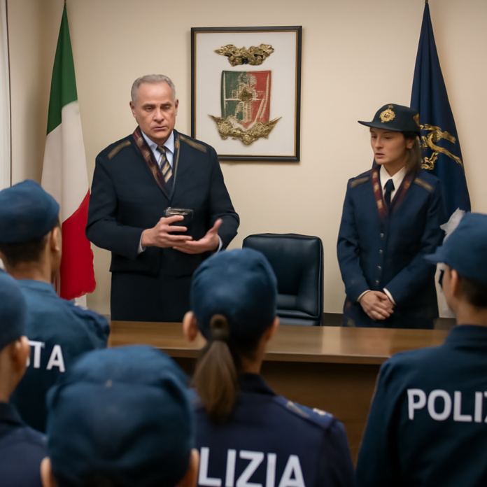 Immagine generata con intelligenza artificiale, a tema: questore aldo fusco benvenuto agenti vicedirigente squadra mobile