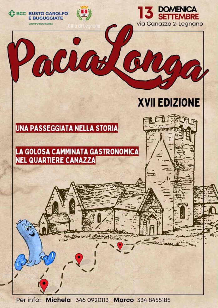 Locandina PaciaLonga 2026 con disegno del maniero di Sant’Erasmo e indicazioni della manifestazione