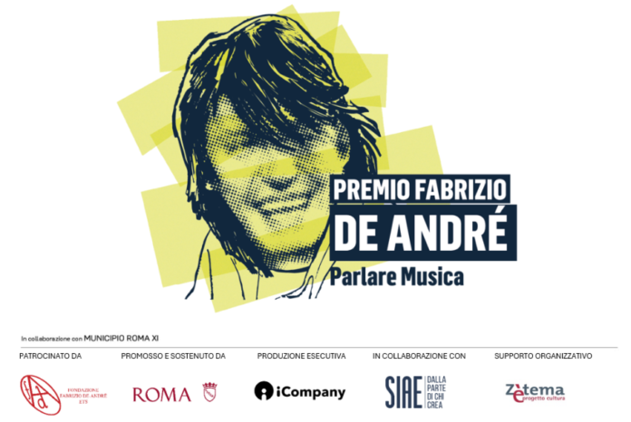 Logo e immagine promozionale ufficiale del Premio Fabrizio De André Parlare Musica 2026