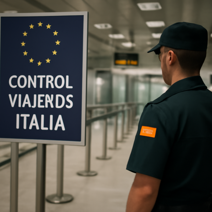 Immagine generata con intelligenza artificiale, a tema: media madrid proroga fino ottobre controlli viaggiatori italia