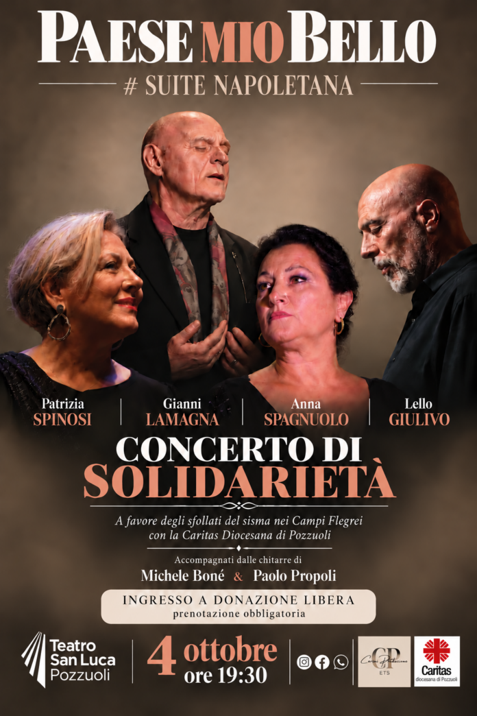 Manifesto con fotografie degli artisti partecipanti al concerto di solidarietà 