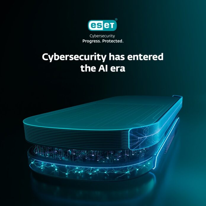 Dispositivo tecnologico stilizzato con circuiti elettronici e luce blu, rappresentativo della cybersecurity e dell'era dell'intelligenza artificiale.