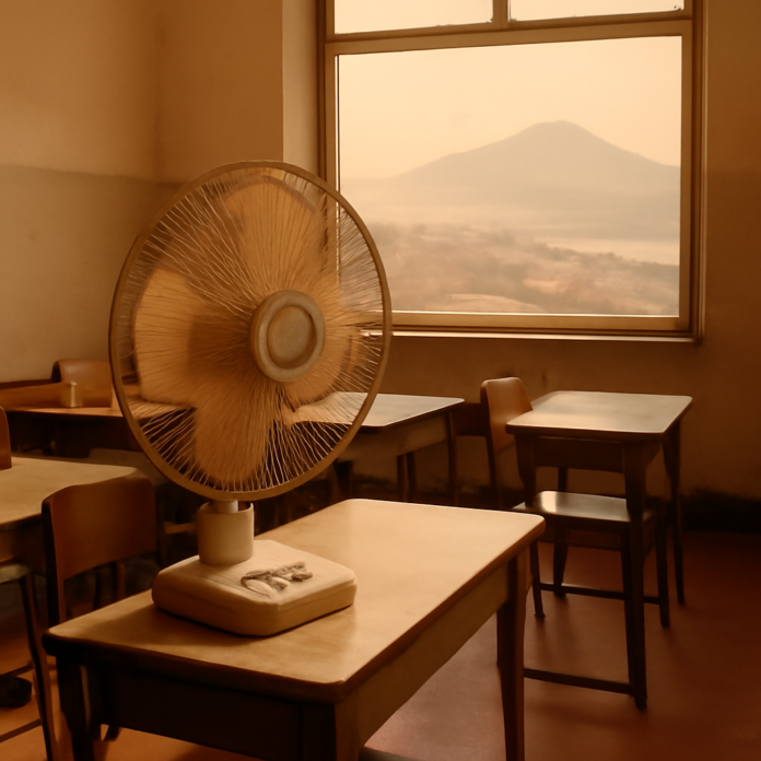 Immagine generata con intelligenza artificiale, a tema: oggetto scuola crisi climatica campania indagine legambiente uds