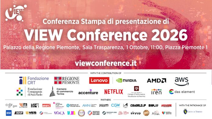 Immagine illustrativa con testo che annuncia la conferenza stampa di presentazione della VIEW Conference 2026.