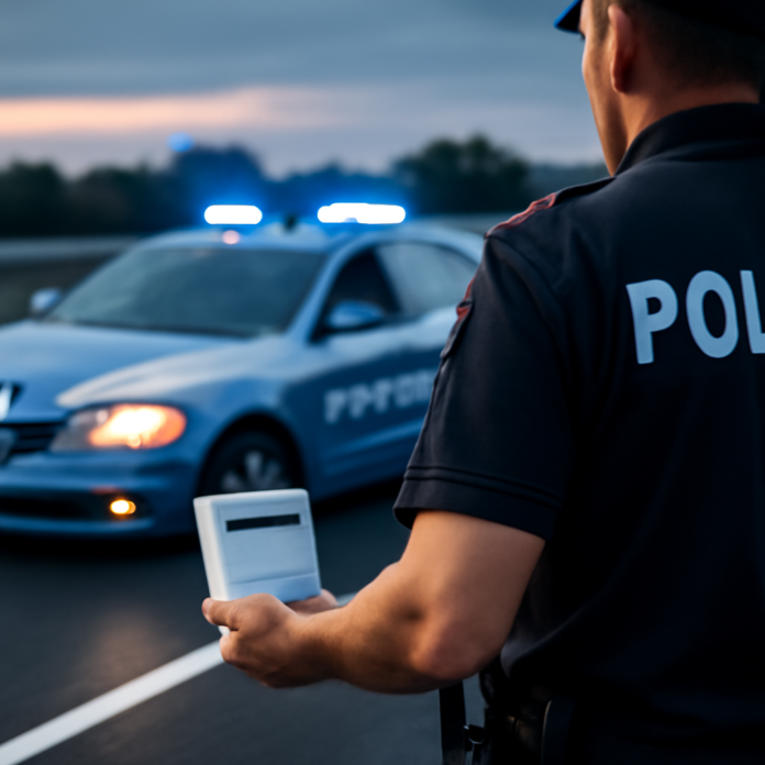 Immagine generata con intelligenza artificiale, a tema: polizia stradale effettua servizio staffetta farmaco salvavita