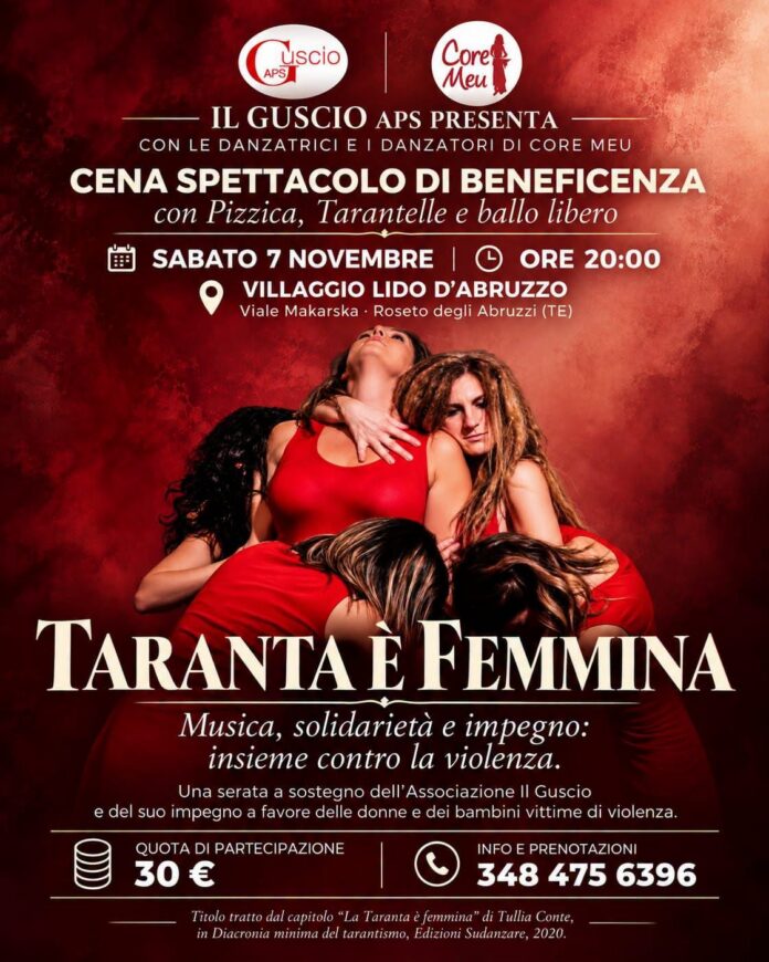 Locandina dell'evento con immagini di danzatrici in abiti rossi e testo con dettagli dell'iniziativa.