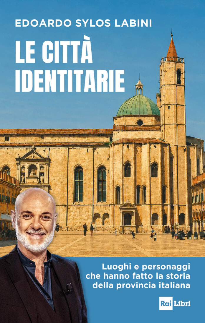Copertina del libro Le città identitarie con immagine di edificio storico e ritratto dell'autore.
