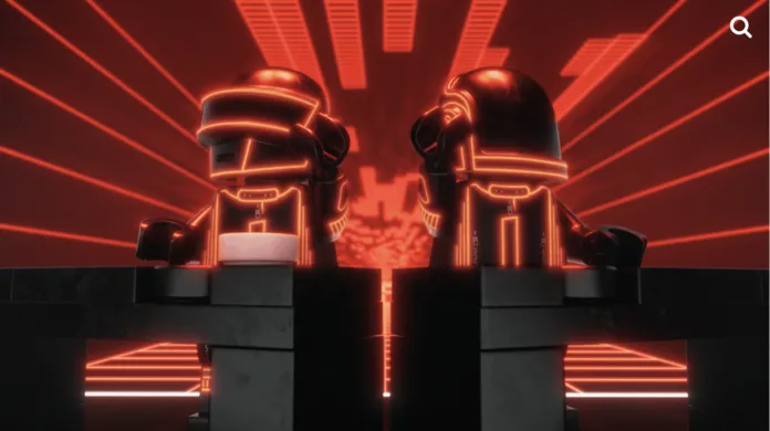 Immagine di un'installazione luminosa ispirata ai Daft Punk con luci colorate e design futuristico, non documentazione di un evento specifico.