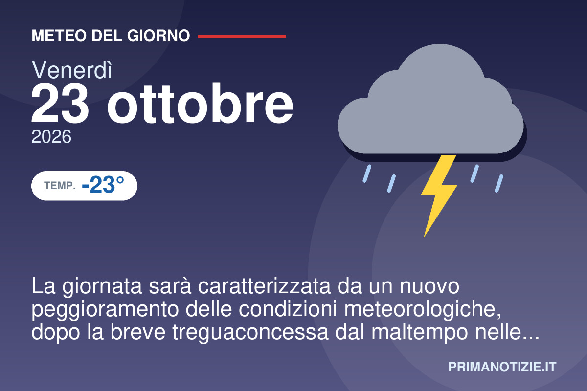 Meteo del giorno venerdì 23 ottobre 2026
