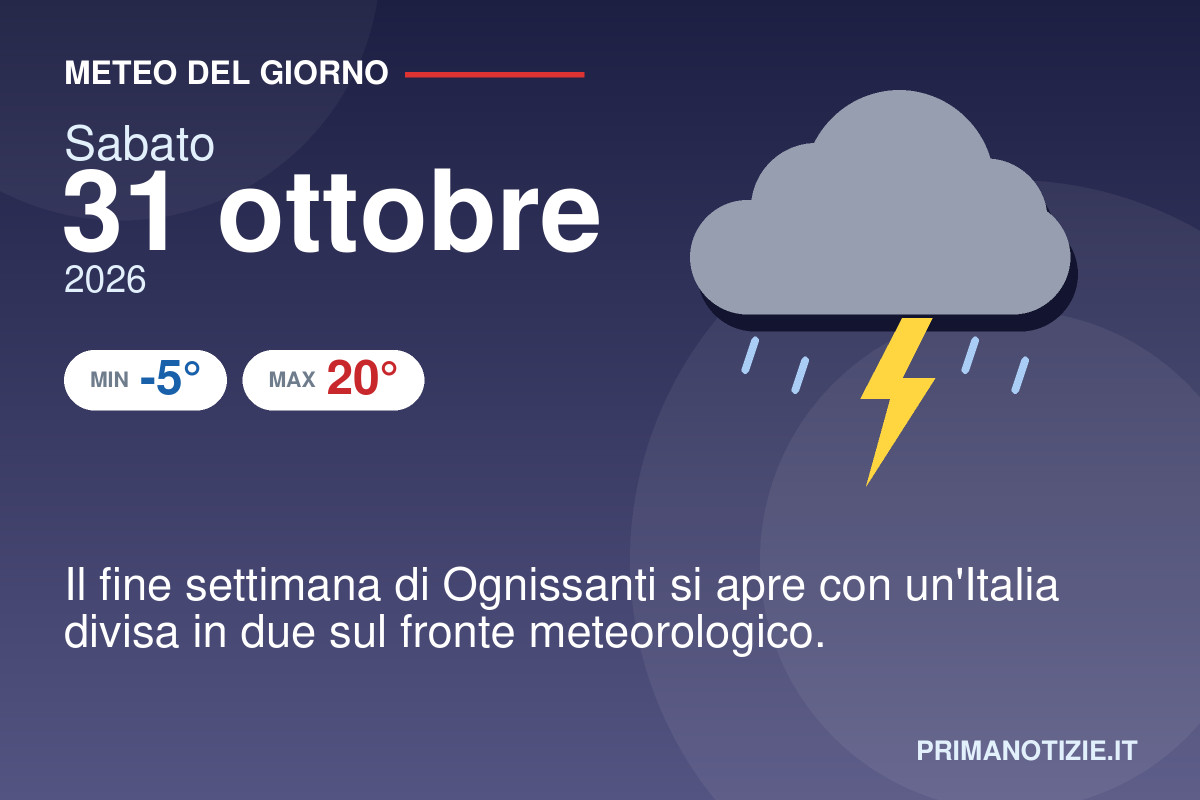 Meteo del giorno sabato 31 ottobre 2026